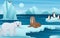 Antarctic scene with many animals . Vector