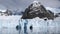 Antarctic view of ice caves and reflections