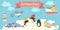 Antarctica cartoon set. Penguin, walrus, seal, lighthouse, boat.