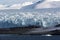 Antarctica, glaciers in the foreground the East Base of the United States Antarctic Service on the Stonington Island Antarctic Pen