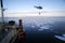 antarctica helicopter of the argentine navy landing the icebreaker irizar