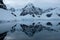 Antarctica mountains and glaciers reflect in mirror blue bay on cloudy day 3