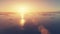 Antarctica orange sunset. Sun glare. Epic aerial view drone flight.