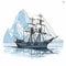 Antarctica Saga Illustration: Detailed Ship Sails In Classic Tattoo Motifs