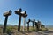 Antares Point, Arizona, USA, April 20, 2017: Mailboxes line up along Antares Road where it meets Route 66