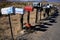 Antares Point, AZ, USA, November 1st , 2019: Mailboxes line up along Antares Road junction Route 66