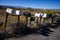 Antares Point, AZ, USA, November 1st , 2019: Mailboxes line up along Antares Road junction Route 66