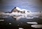 antartic icebergs floating on the sea from aerial point o f view in panoramic view