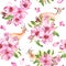 Antelope animals in cherry blossom flowers. Spring apple flowers and deers. Romantic seamless floral pattern. Watercolor