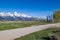 Antelope Flats Road in Mormon Row Historic District in Grand Teton National Park, Jackson Hole, Wyoming