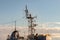 Antennas and navigation equipment on the cabin roof of a warship