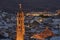 Antequera by Night, MÃ¡laga. World Heritage. Tower of San Sebastian church illuminated at night