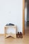 Anteroom with wooden stool and leather