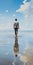 Anthony\\\'s Beach Walk: A Realistic Figurative Painting With Chrome Reflections