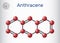 Anthracene molecule. It is polycyclic aromatic hydrocarbon PAH. Molecule model. Sheet of paper in a cage. Vector