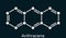 Anthracene molecule. It is polycyclic aromatic hydrocarbon PAH. Skeletal chemical formula on the dark blue background