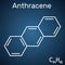 Anthracene molecule. It is polycyclic aromatic hydrocarbon PAH. Structural chemical formula on the dark blue background. Vector