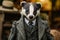 Anthropomorphic badger wearing business manager suit. Generate ai