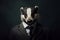 Anthropomorphic badger wearing formal classic suit. Generate ai