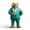 Anthropomorphic Bear In Blue Suit: Photorealistic Cartoon Character Design