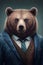 Anthropomorphic bear in a business suit, bear of the stock market, business concept.