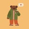 Anthropomorphic Bear with phone cartoon character