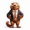 Anthropomorphic Beaver In Business Suit: Ultra Realistic Cartoon Illustrations