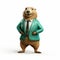 Anthropomorphic Beaver In Green Turquoise Suit - Photorealistic Renderings