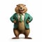 Anthropomorphic Beaver In Green Turquoise Suit - Realistic Satirical Caricature