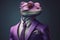 Anthropomorphic chameleon businessman violet. Generate Ai