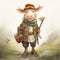 Anthropomorphic Cow Adventurer: Digital Painting Inspired By Beatrix Potter