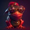 Anthropomorphic cute and adorable charming smiling pirate frog wearing glasses. Generate Ai.