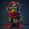 Anthropomorphic cute and adorable charming smiling pirate frog wearing glasses. Generate Ai.