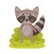 Anthropomorphic cute raccoon standing on grass
