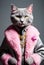 Anthropomorphic female cat in stylish clothes and jewelry. Luxury concept. AI generated