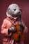 The Anthropomorphic fur seal with a musical instrument. seal plays the violin. Creative animal concept