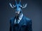 The anthropomorphic giraffe in a blue classical suit with a blue tie. Ai Generated