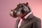 Anthropomorphic hippo dressed in business suit. Generate ai