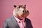 Anthropomorphic hippo wearing business manager suit. Generate ai