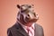 Anthropomorphic hippo wearing executive ensemble. Generate ai