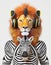 Anthropomorphic Lion With Bauhaus Headphone And Zebra