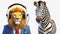 Anthropomorphic Lion With Bauhaus Headphone And Zebra