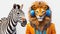 Anthropomorphic Lion With Bauhaus Headphone And Zebra