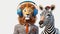 Anthropomorphic Lion With Bauhaus Headphone And Zebra