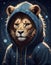 Anthropomorphic Lion Character in Hoodie with Ears, Bright Lighting, Generative AI