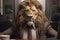 An anthropomorphic lion in his office, How to be a leader in difficult times, Generative AI