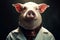 Anthropomorphic pig wearing doctor medical uniform. Generate ai