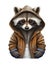 anthropomorphic racoon in hoodie on white background