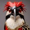 Anthropomorphic Red, White, and Black Hummingbird - Realistic Frontal Face Made of Red Coral and Mahogany