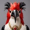 Anthropomorphic Red, White, and Black Hummingbird - Realistic Frontal Face Made of Red Coral and Mahogany